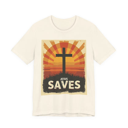 Jesus Saves Cross tee | Christian faith shirt, sunrise graphic | Perfect Gift for Mom and Dad | Friends and Family Shirt