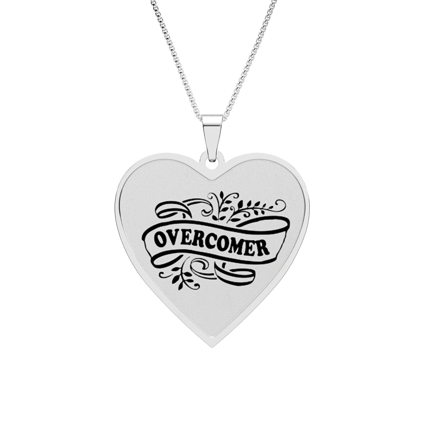Heart Photo Pendant — "Overcomer" Engraved Memorial Necklace
