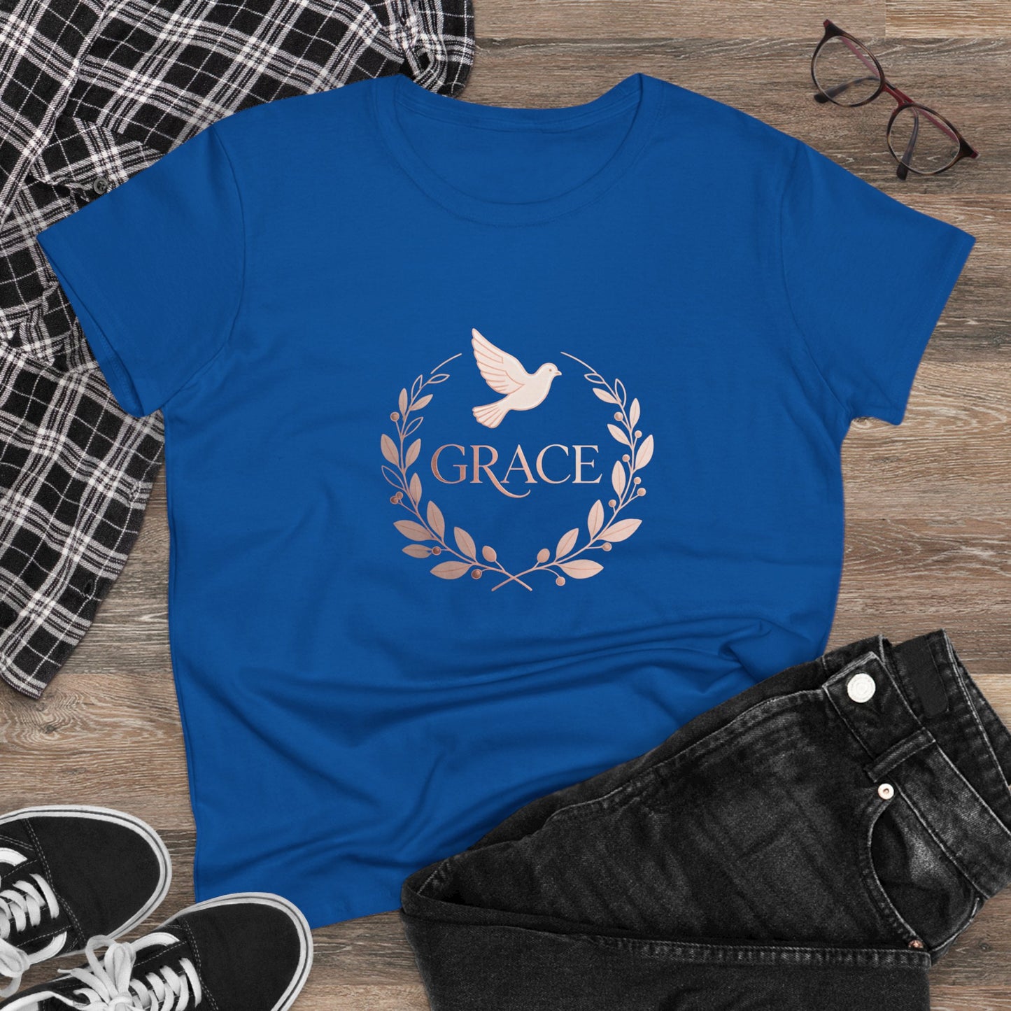 Graceful Dove Wreath Tee — Women's Rose-Gold Reminder Tee
