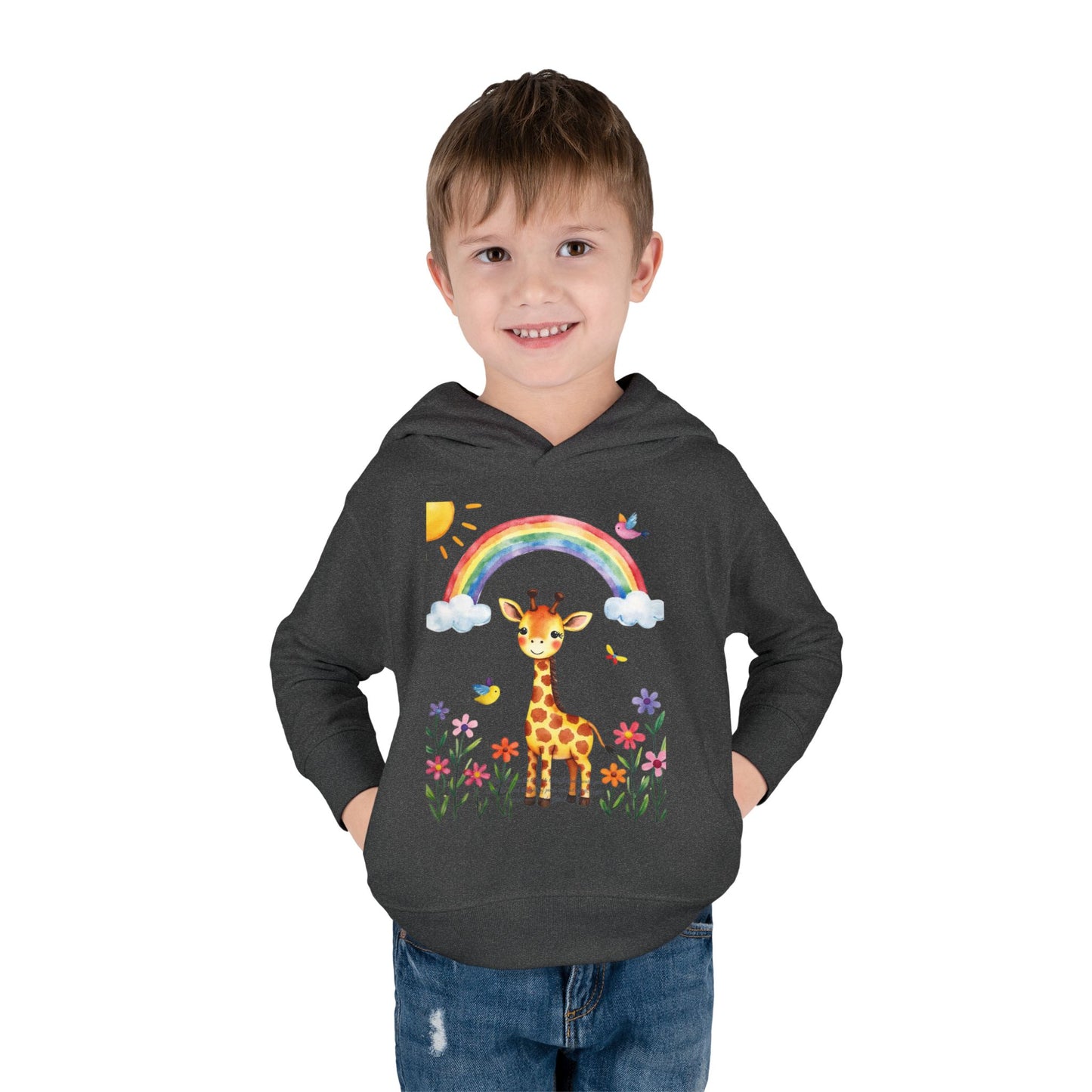 Toddler Hoodie — Giraffe Rainbow Floral Pullover