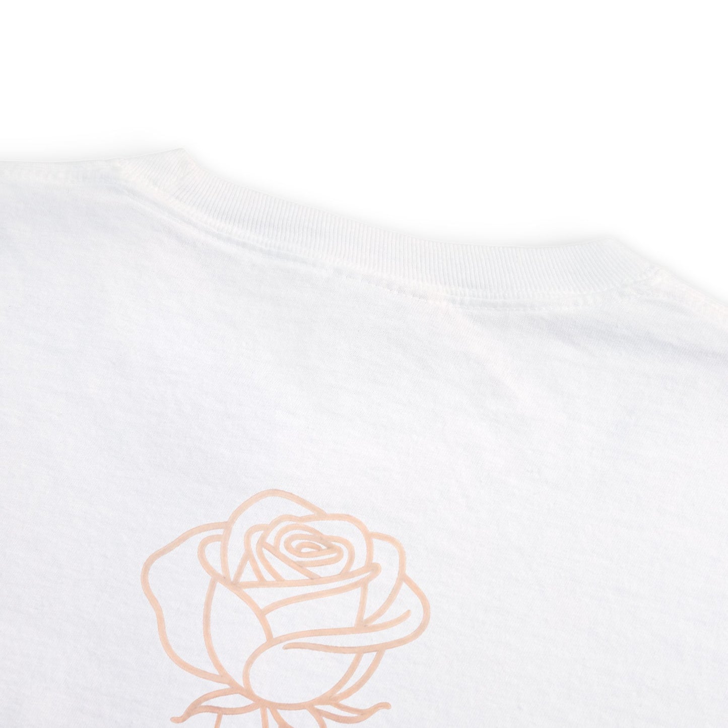Garment-Dyed Pocket Tee — Rose Line-Art Back Design