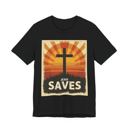 Jesus Saves Cross tee | Christian faith shirt, sunrise graphic | Perfect Gift for Mom and Dad | Friends and Family Shirt
