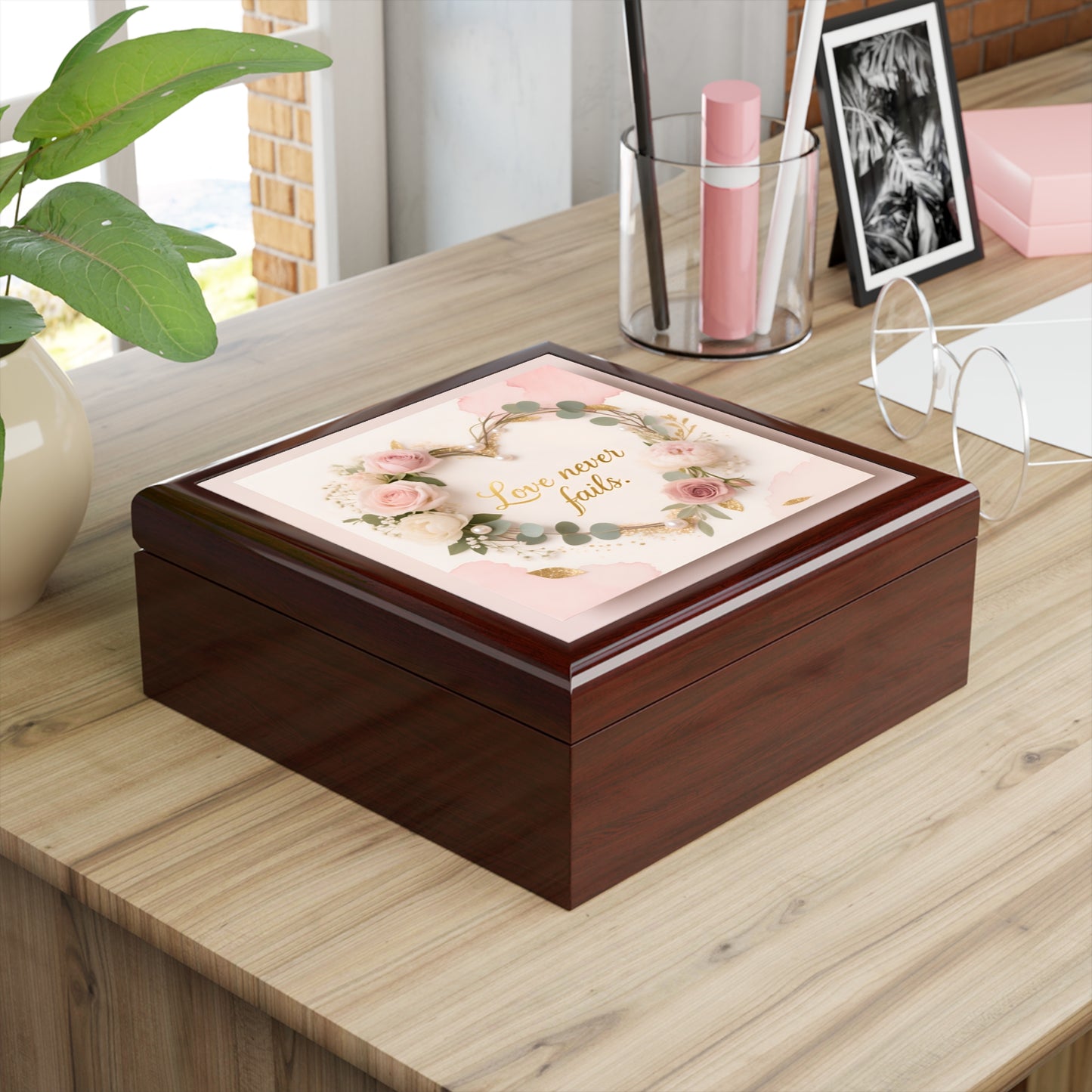 Jewelry Box - 'Love Never Fails' Floral Keepsake Box (Romantic Gift)