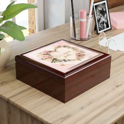 Jewelry Box - 'Love Never Fails' Floral Keepsake Box (Romantic Gift)