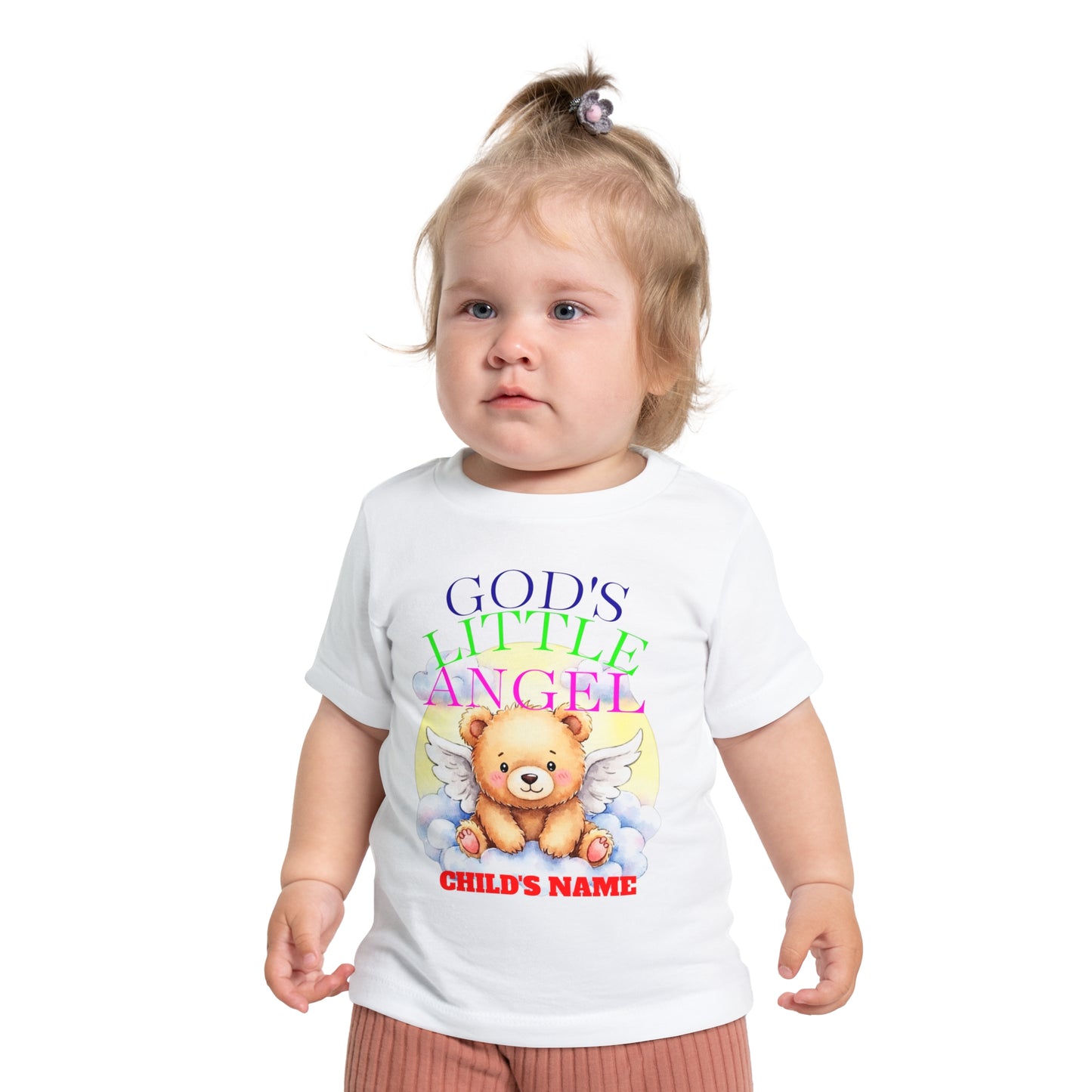 Baby T-Shirt — "God's Little Angel" Cute Winged Bear Personalized Tee