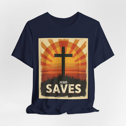 Jesus Saves Cross tee | Christian faith shirt, sunrise graphic | Perfect Gift for Mom and Dad | Friends and Family Shirt
