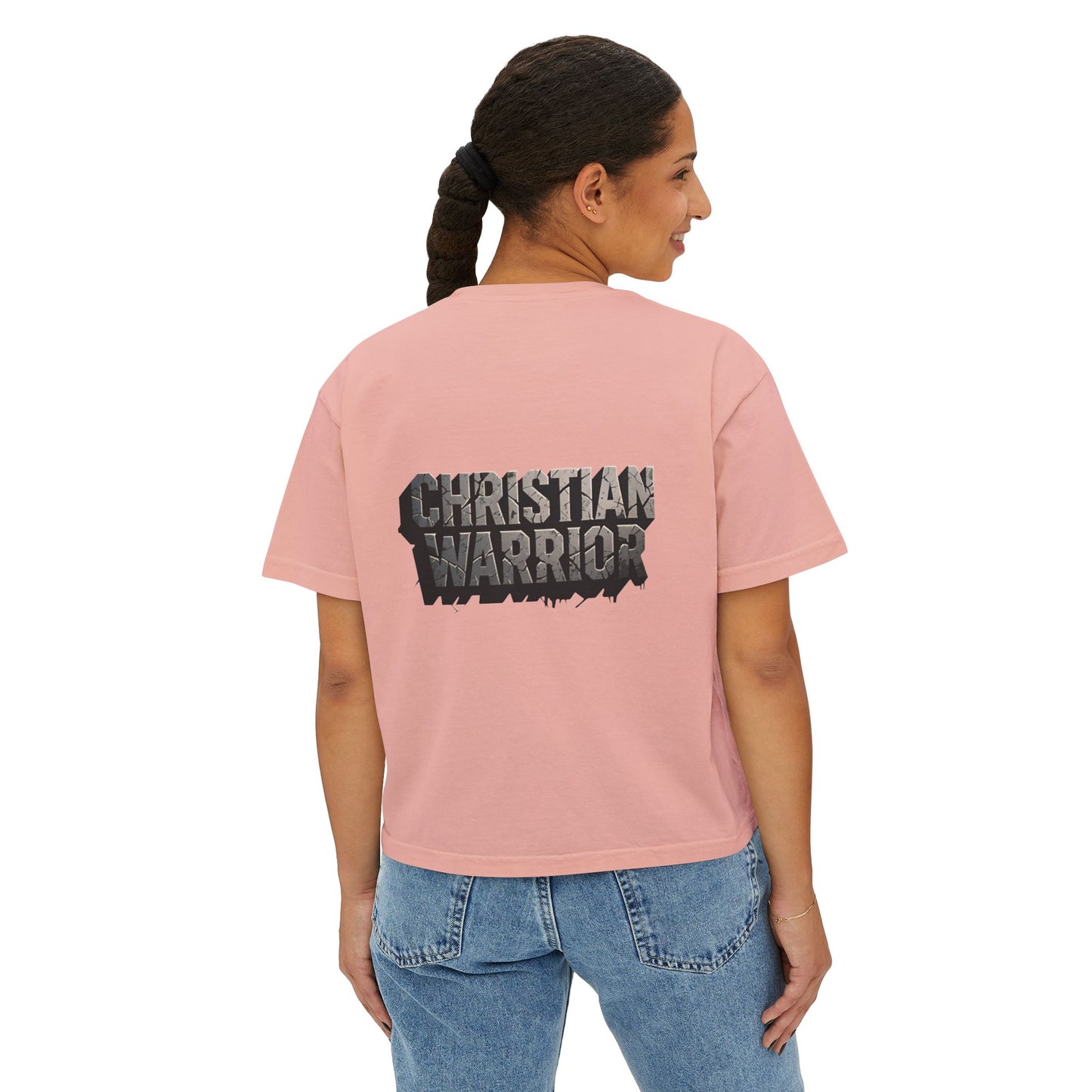 Christian Warrior Boxy Tee — Women's Faith Graphic Shirt
