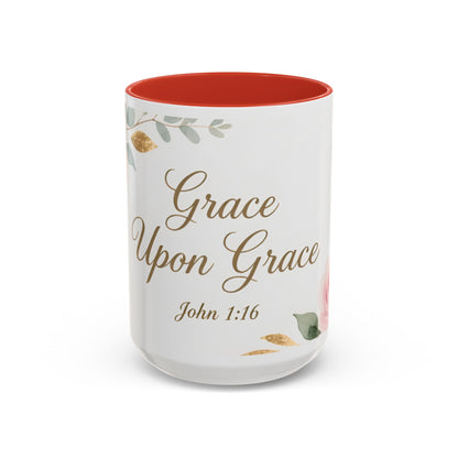 Grace Upon Grace Coffee Mug — Floral John 1:16 Scripture Accent Mug