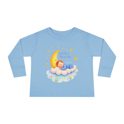 God Has a Plan for Me Toddler Long Sleeve Tee — Sleeping Baby on Moon Cloud