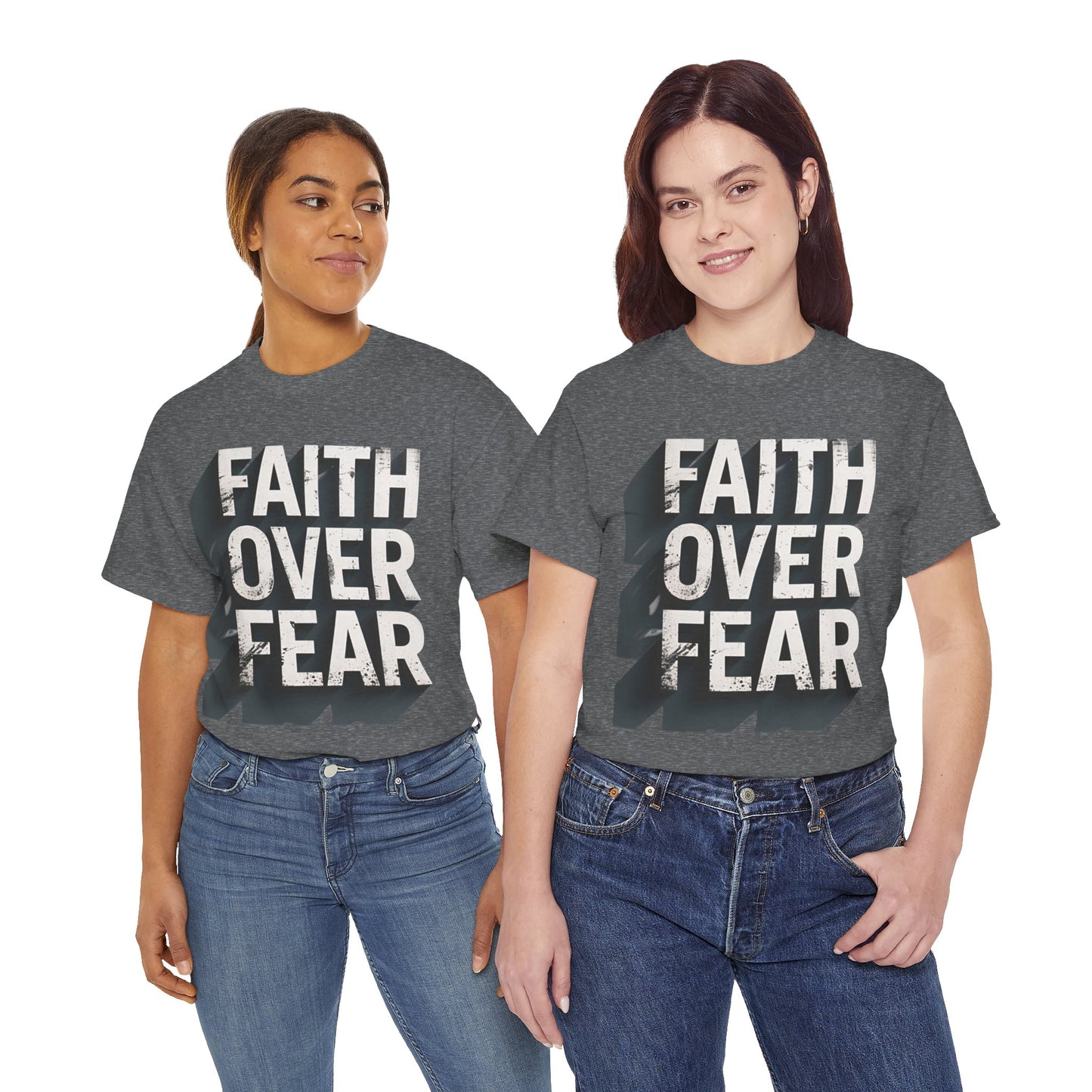 Faith Over Fear Cotton Tee — Distressed Inspirational Graphic