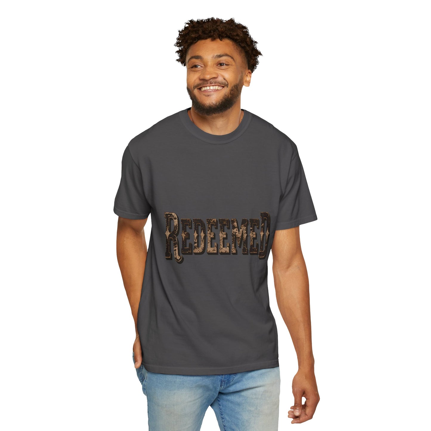 Garment-Dyed Statement Tee — Bold Single-Word Typographic Front