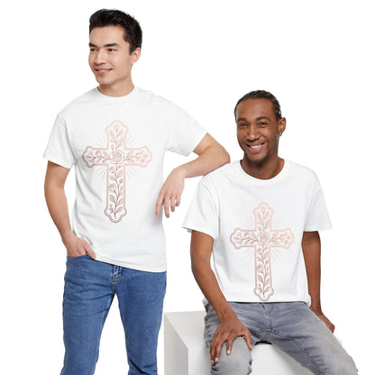 Floral Cross Tee – Delicate Pink Botanical Christian T-Shirt