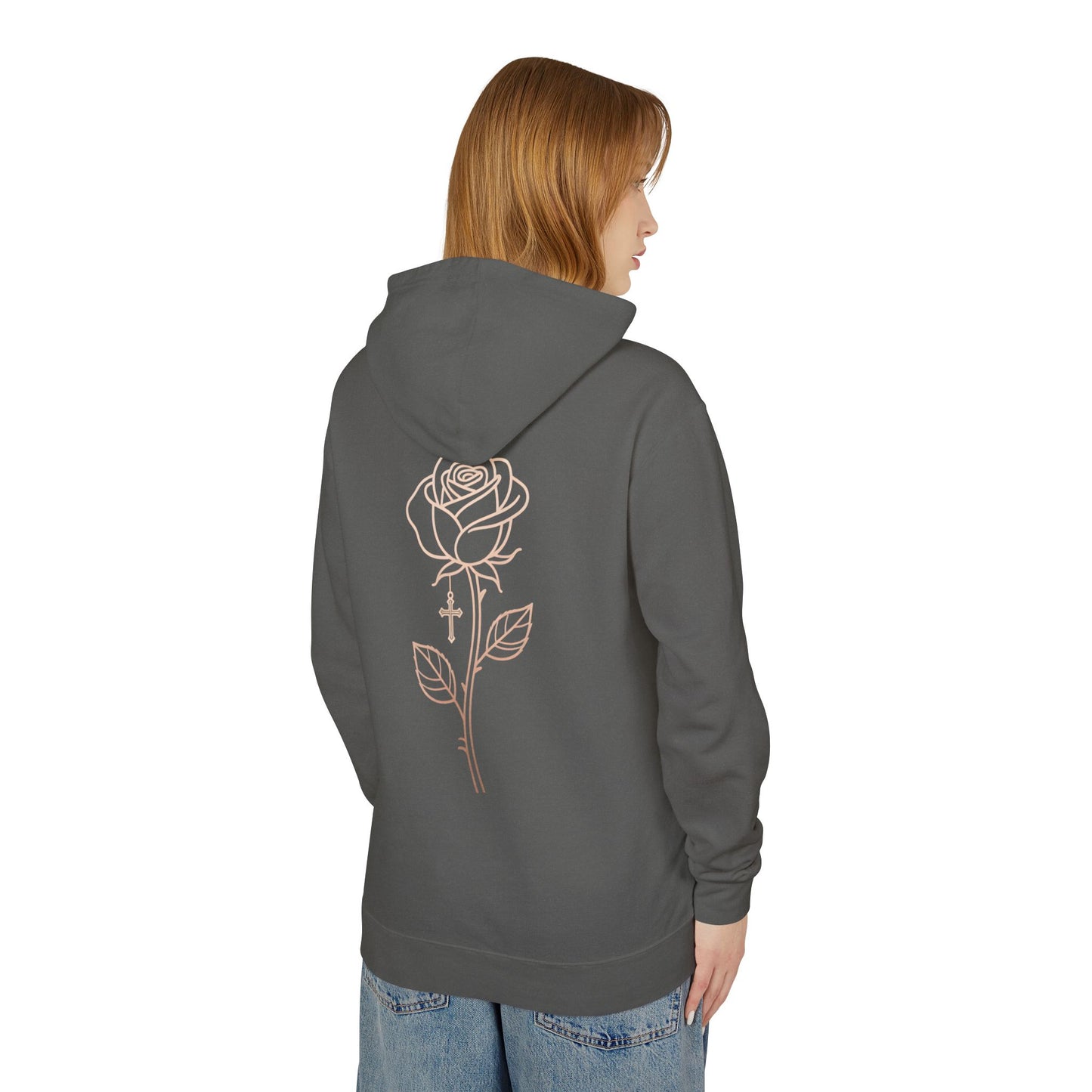 Lightweight Rose Line Hoodie — Subtle Single-Line Floral Design