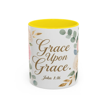 Grace Upon Grace Floral Coffee Mug — John 1:16 Scripture Accent Mug