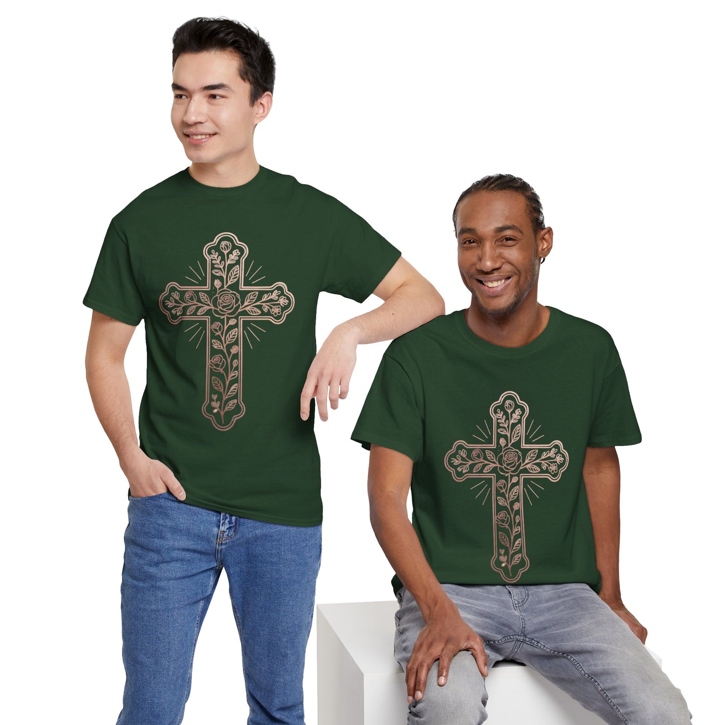 Floral Cross Tee – Delicate Pink Botanical Christian T-Shirt