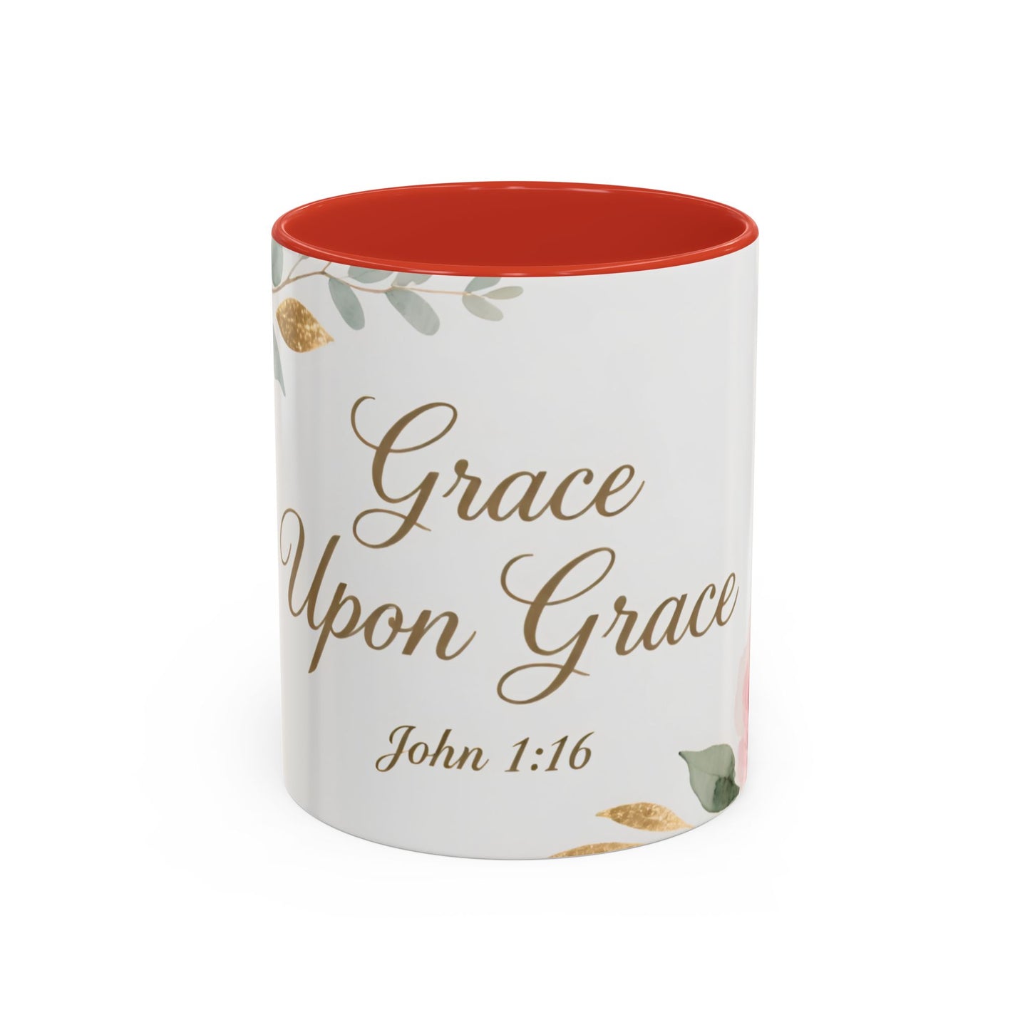 Grace Upon Grace Coffee Mug — Floral John 1:16 Scripture Accent Mug