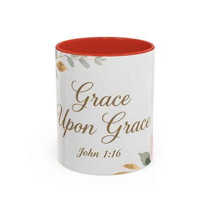 Grace Upon Grace Coffee Mug — Floral John 1:16 Scripture Accent Mug