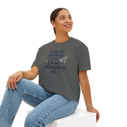 Christian Graphic Boxy Tee — "I Can Do All Things Through Christ" Inspirational Women’s T‑Shirt