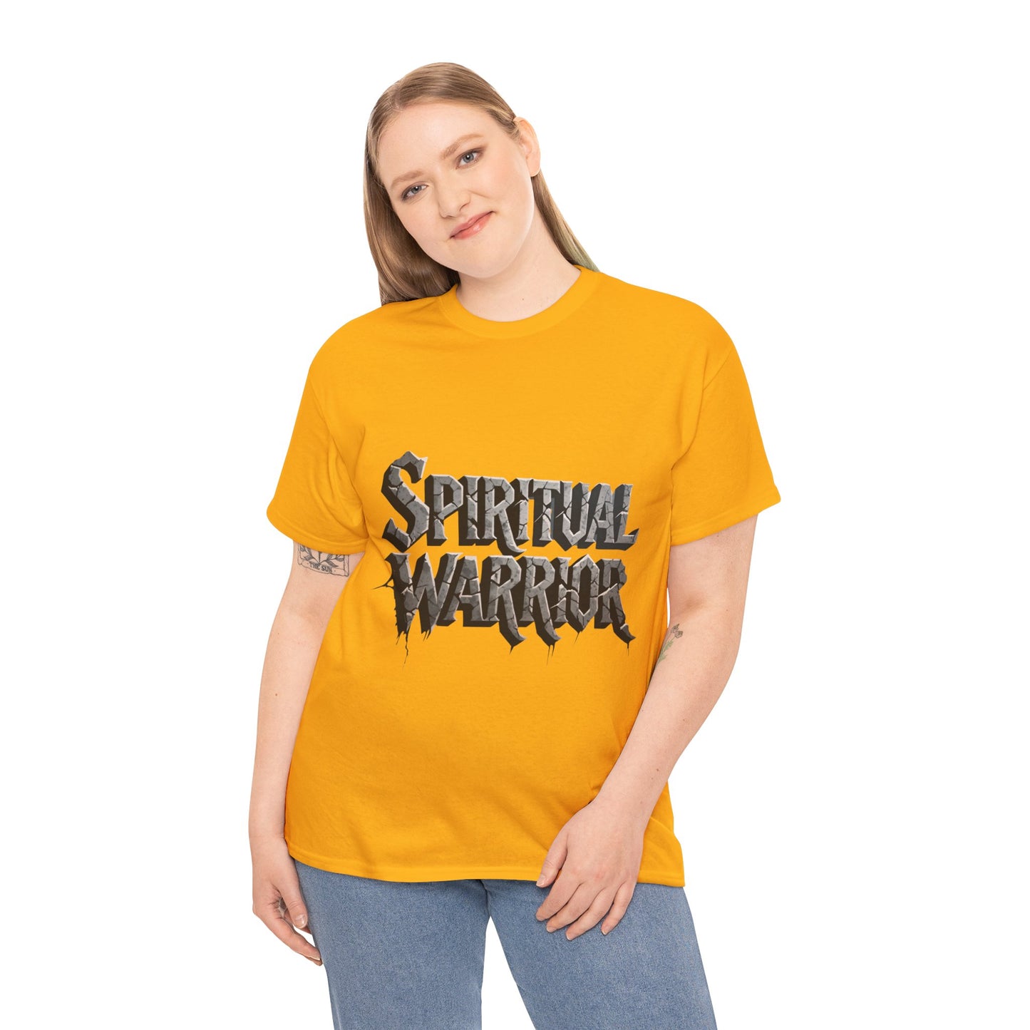 Spiritual Warrior T-Shirt — Gothic Lettering Faith & Strength Tee
