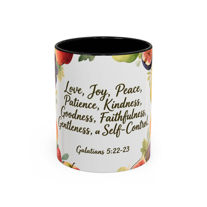 Christian Fruit of the Spirit Accent Coffee Mug — Galatians 5:22-23 Floral Scripture Design (11/15oz)