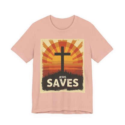 Jesus Saves Cross tee | Christian faith shirt, sunrise graphic | Perfect Gift for Mom and Dad | Friends and Family Shirt