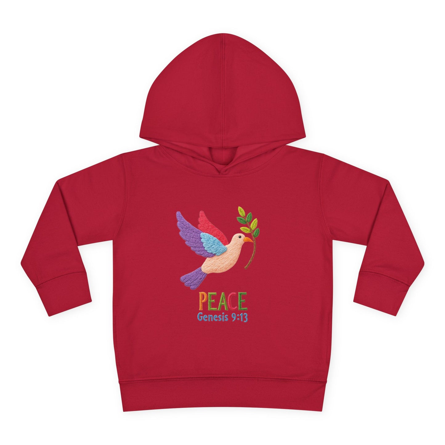Toddler Hoodie — Colorful Peace Dove with Olive Branch & “PEACE Genesis 9:13”