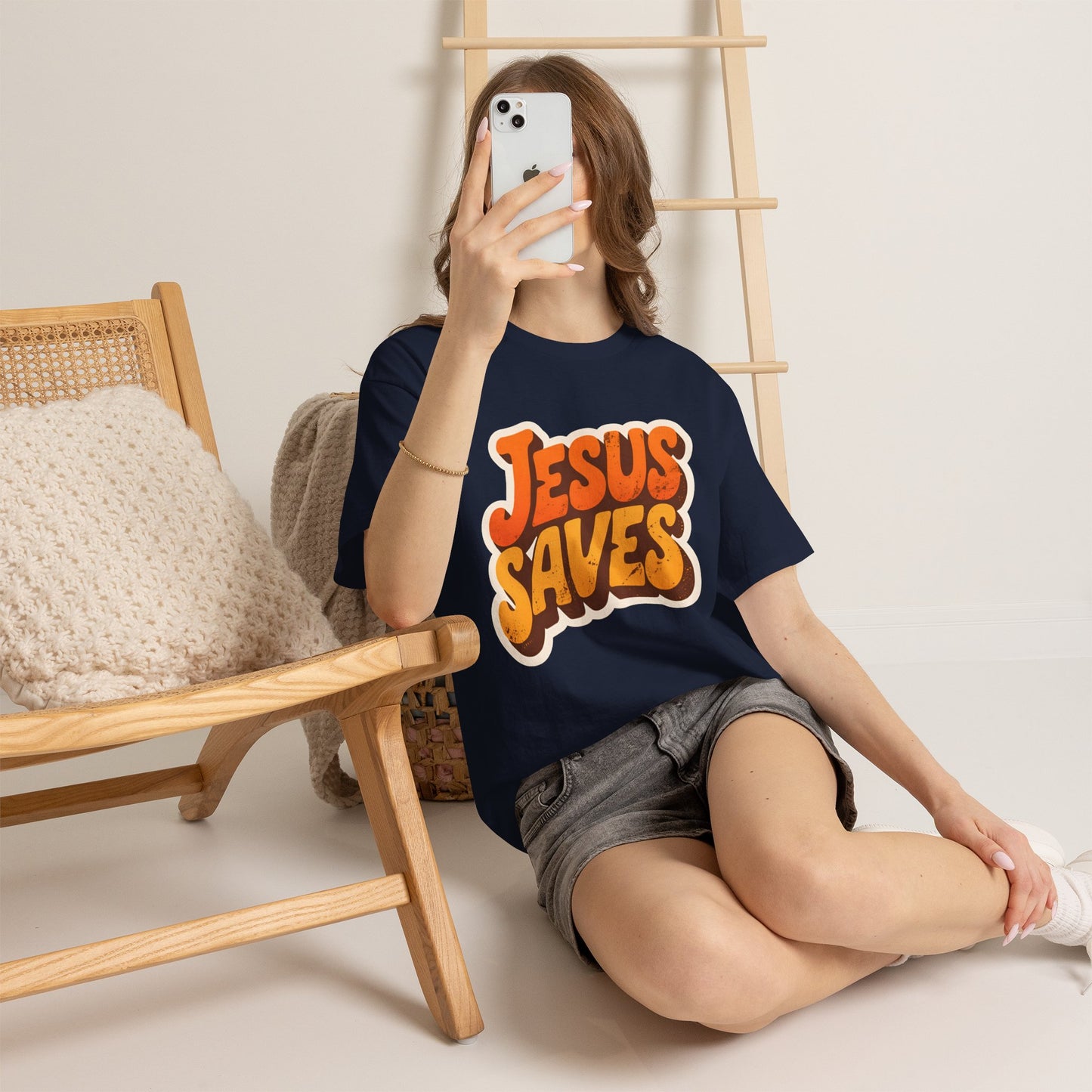 Jesus Saves Retro Tee — Bright Sunset Faith T-Shirt