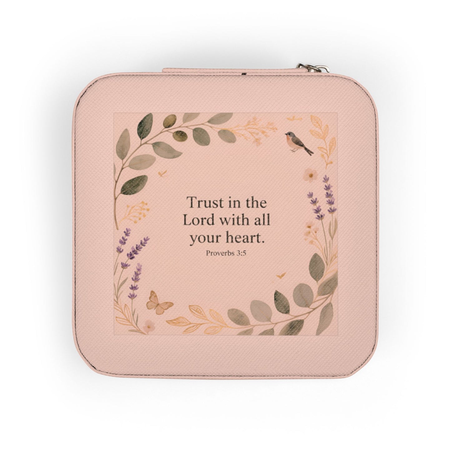 Floral Faith Jewelry Travel Case — 'Trust in the Lord with All Your Heart' Compact Organizer