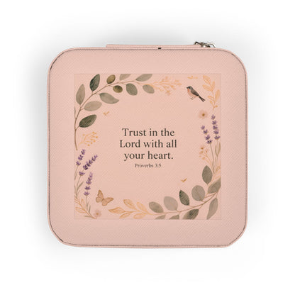 Floral Faith Jewelry Travel Case — 'Trust in the Lord with All Your Heart' Compact Organizer