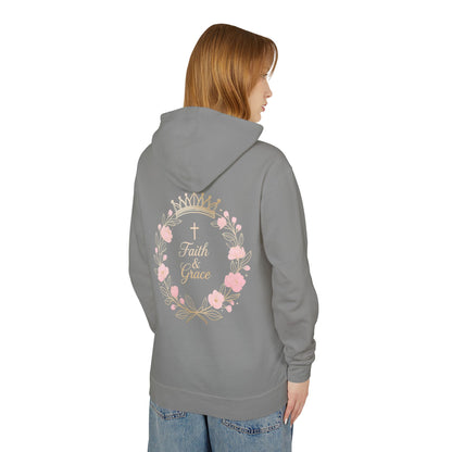 Faith & Grace Blush Rose Hoodie — Lightweight Floral Cross Pullover