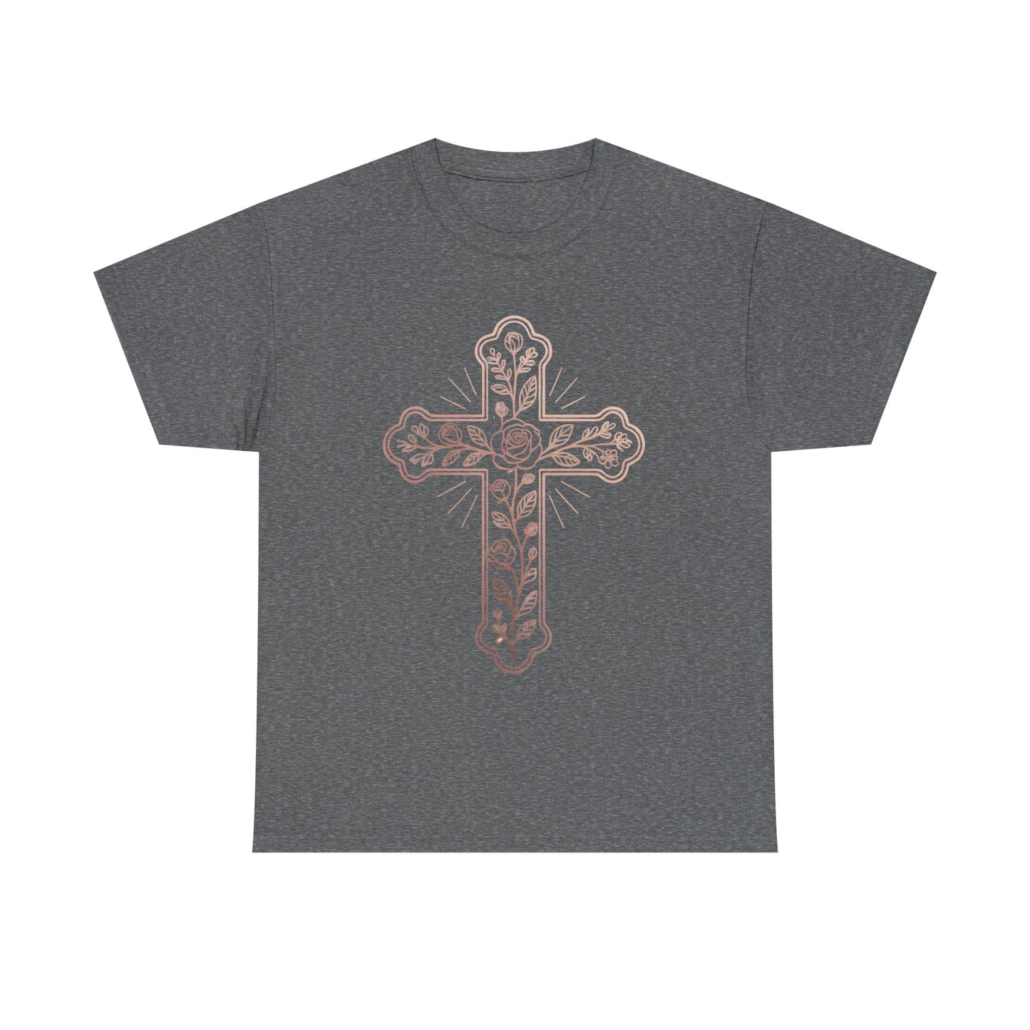 Floral Cross Tee – Delicate Pink Botanical Christian T-Shirt