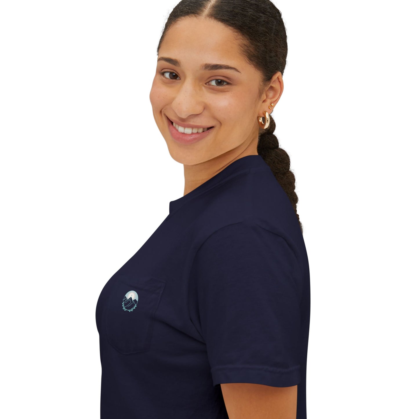 Pocket T-Shirt — Mountain Cross Back Graphic
