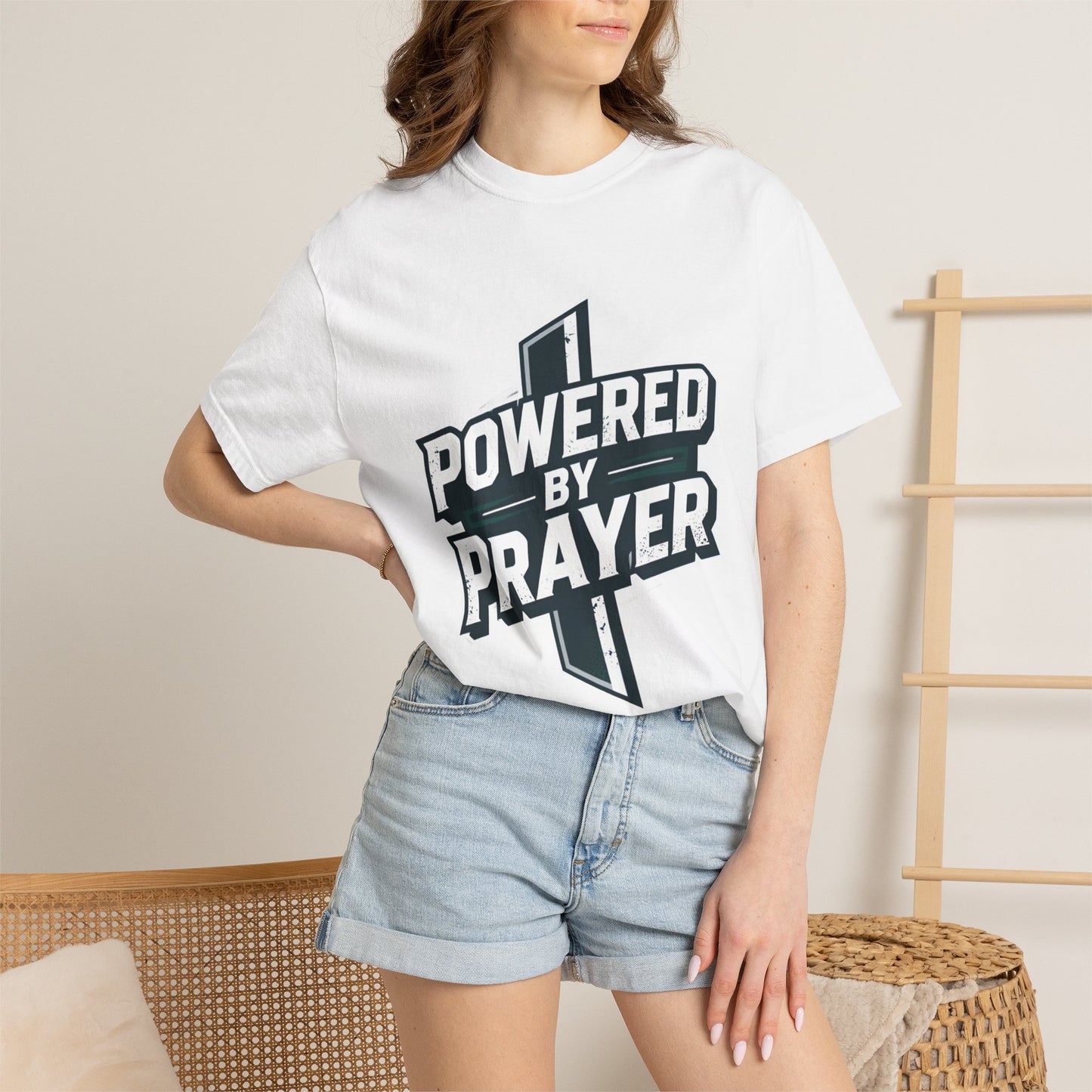 Powered by Prayer T‑Shirt — Faith Graphic Tee with Cross