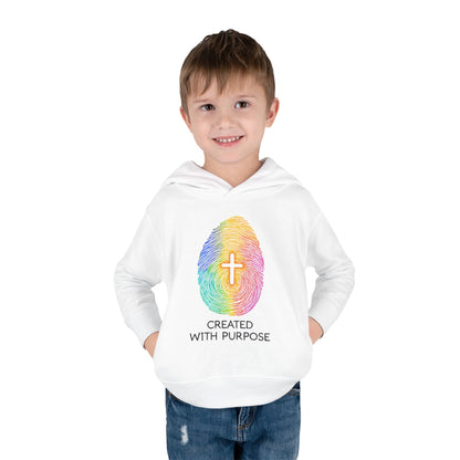 Toddler Hoodie — "Created With Purpose" Rainbow Fingerprint Cross