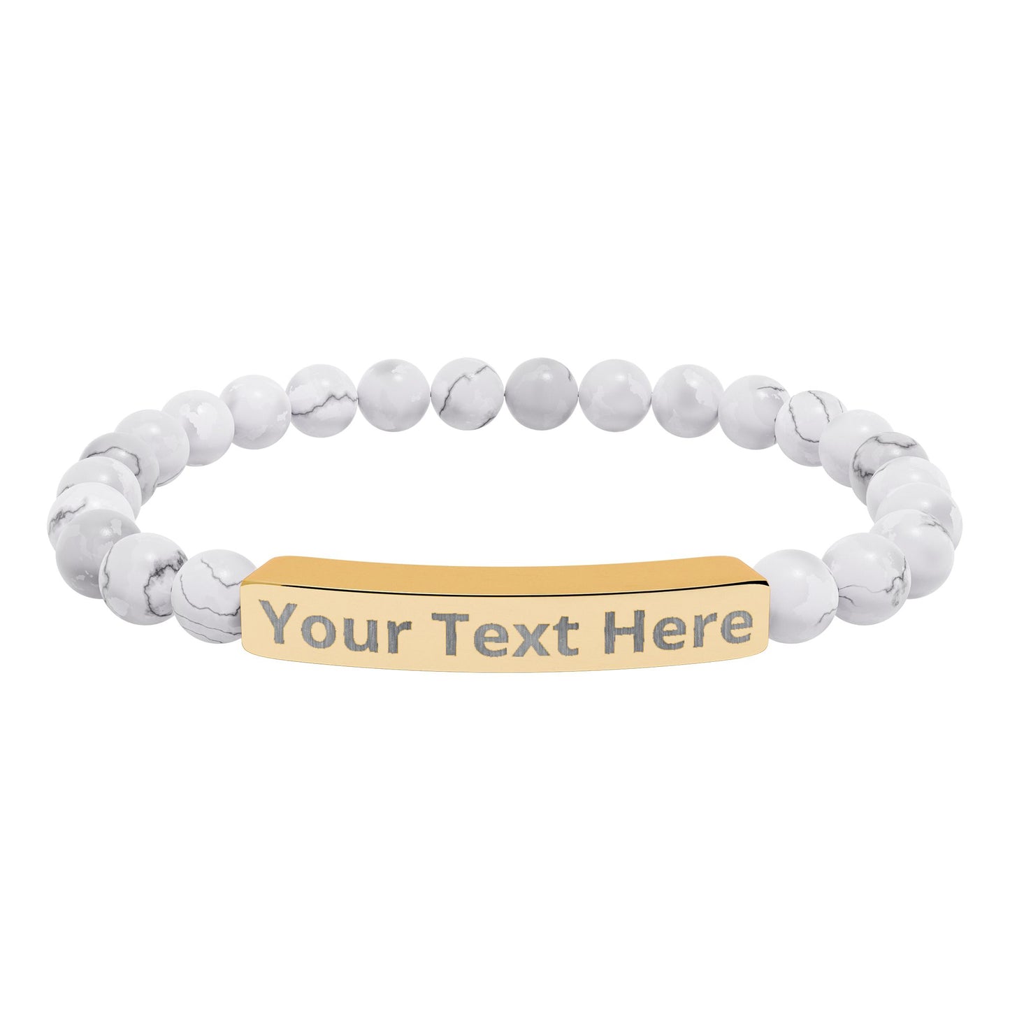 Engravable Natural Stone Stretch Bracelet — Personalized Bar Bead Bracelet