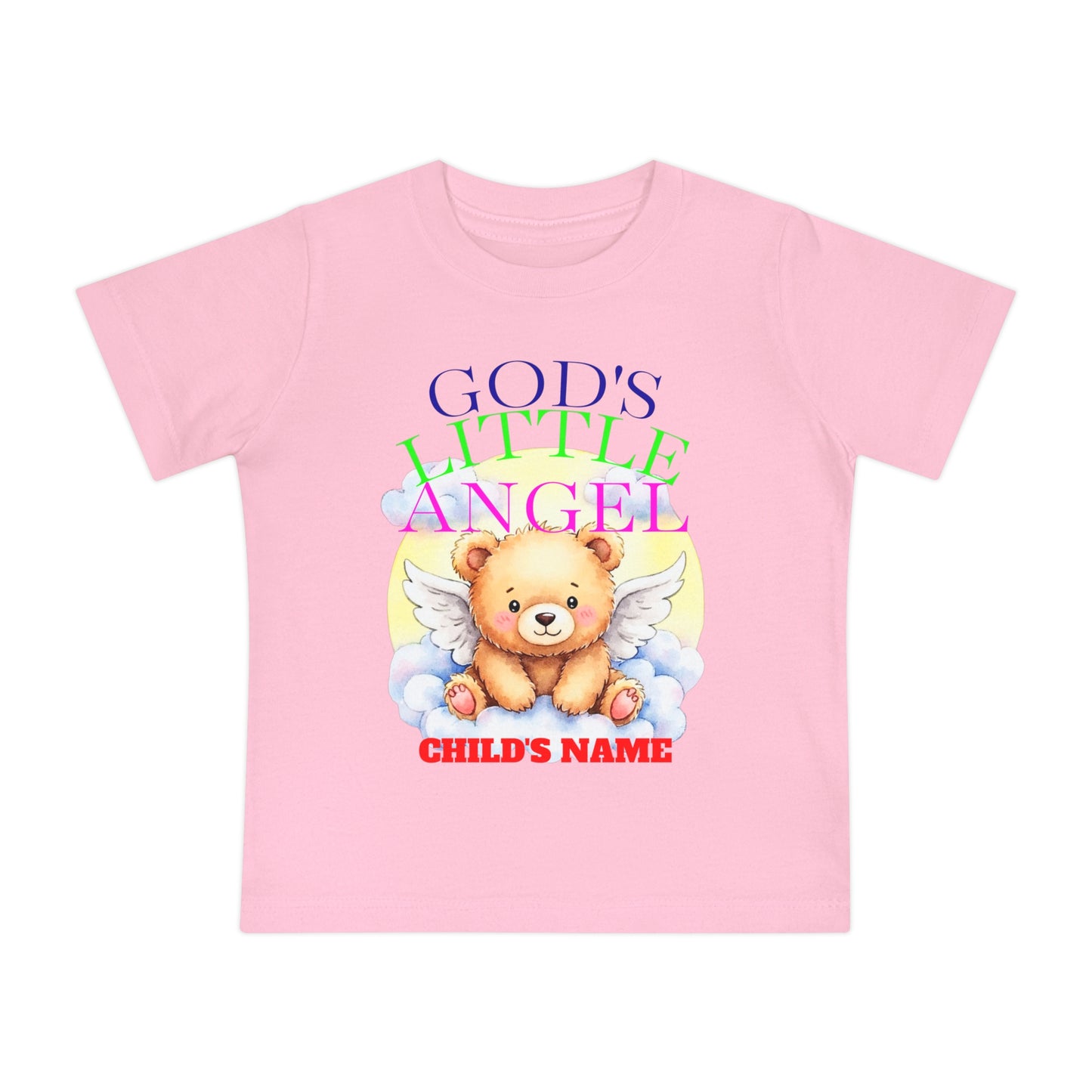 Baby T-Shirt — "God's Little Angel" Cute Winged Bear Personalized Tee