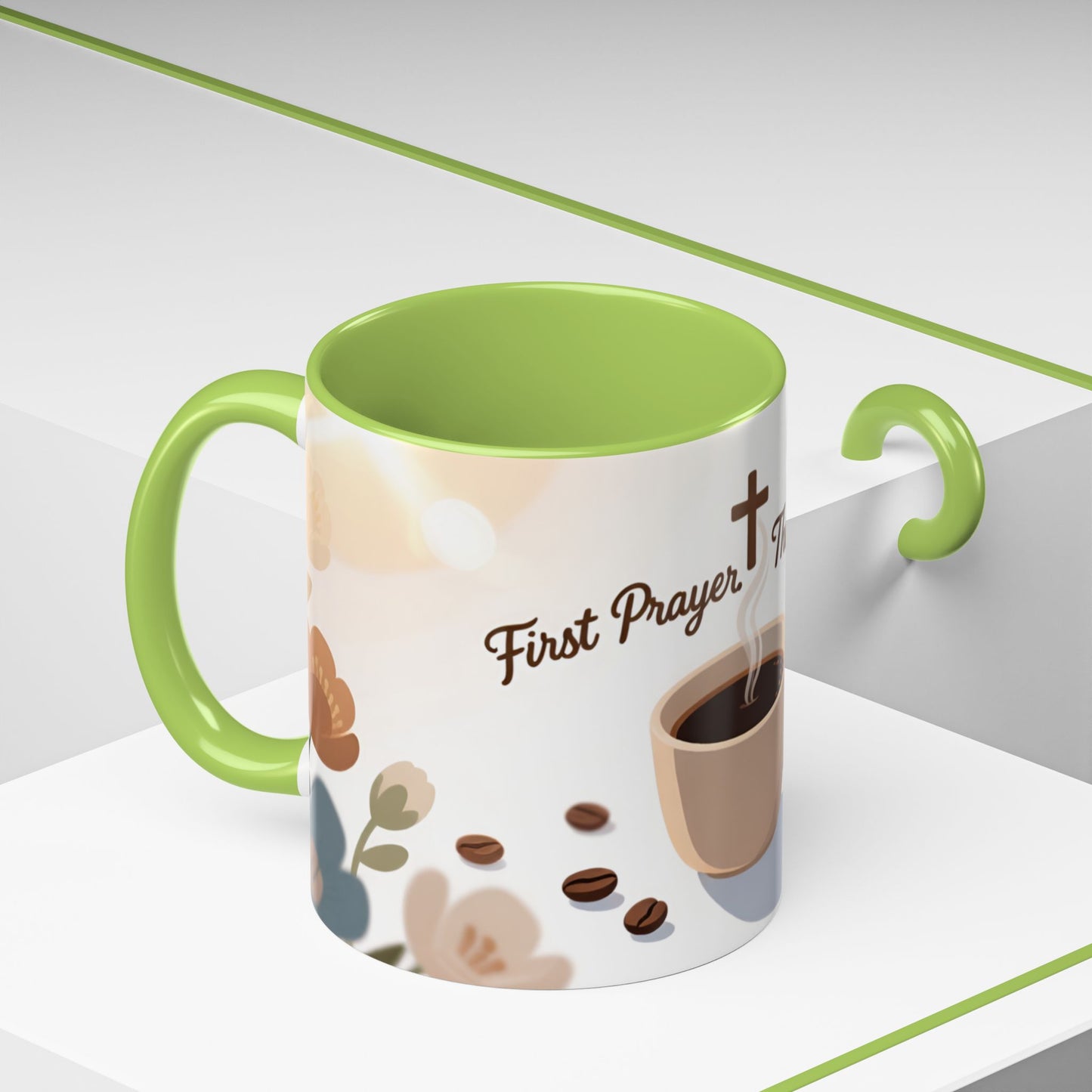 Prayer Then Coffee Mug — Christian Scripture Coffee Cup (1 Thessalonians 5:17) (Multi Color )