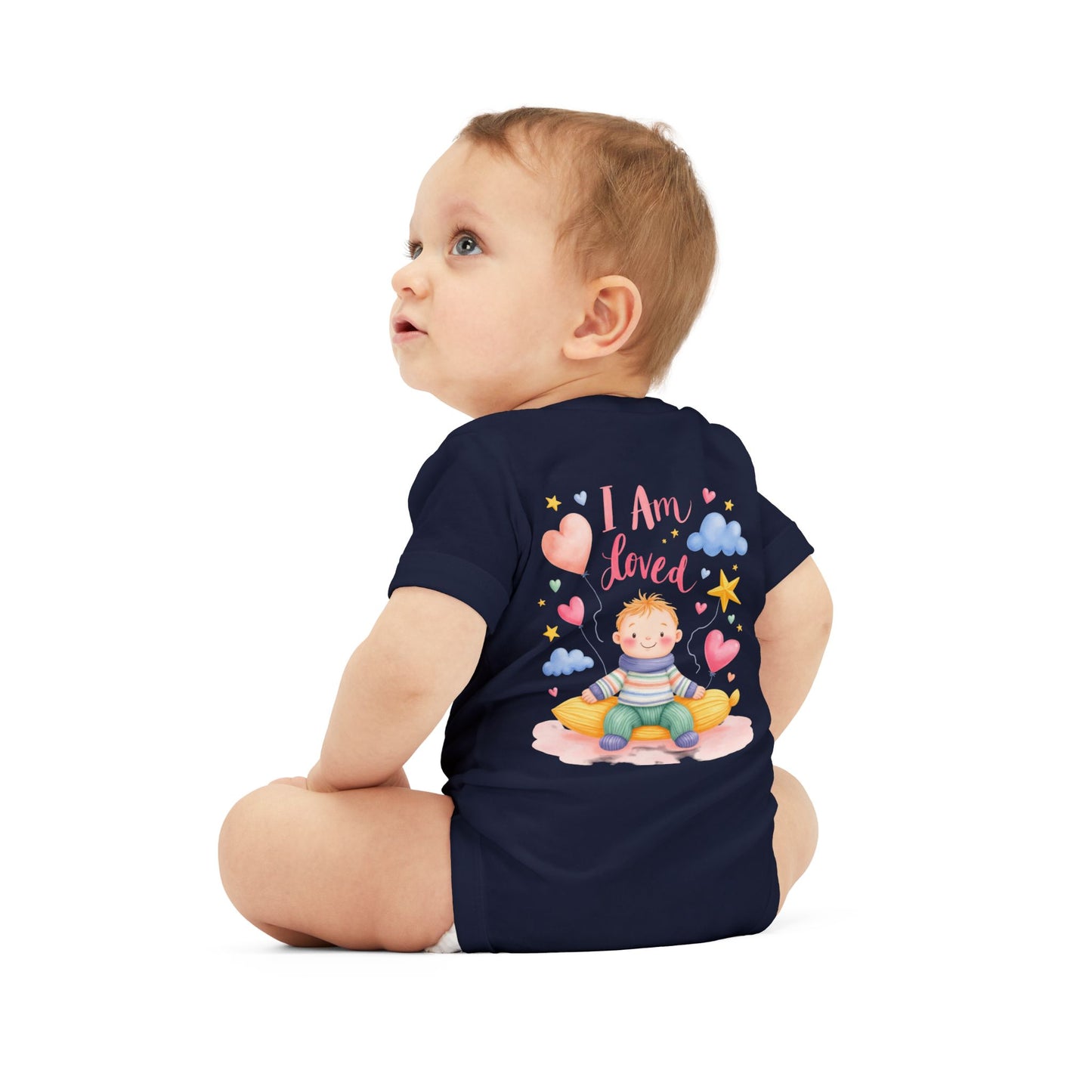 “I Am Loved” Baby Onesie – Cute Infant Bodysuit with Heart & Cloud Illustration