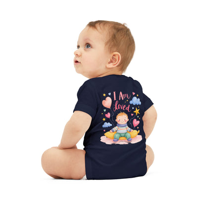 “I Am Loved” Baby Onesie – Cute Infant Bodysuit with Heart & Cloud Illustration