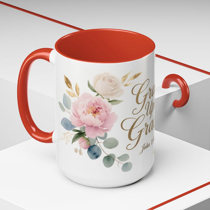 Grace Upon Grace Floral Coffee Mug — John 1:16 Scripture Accent Mug