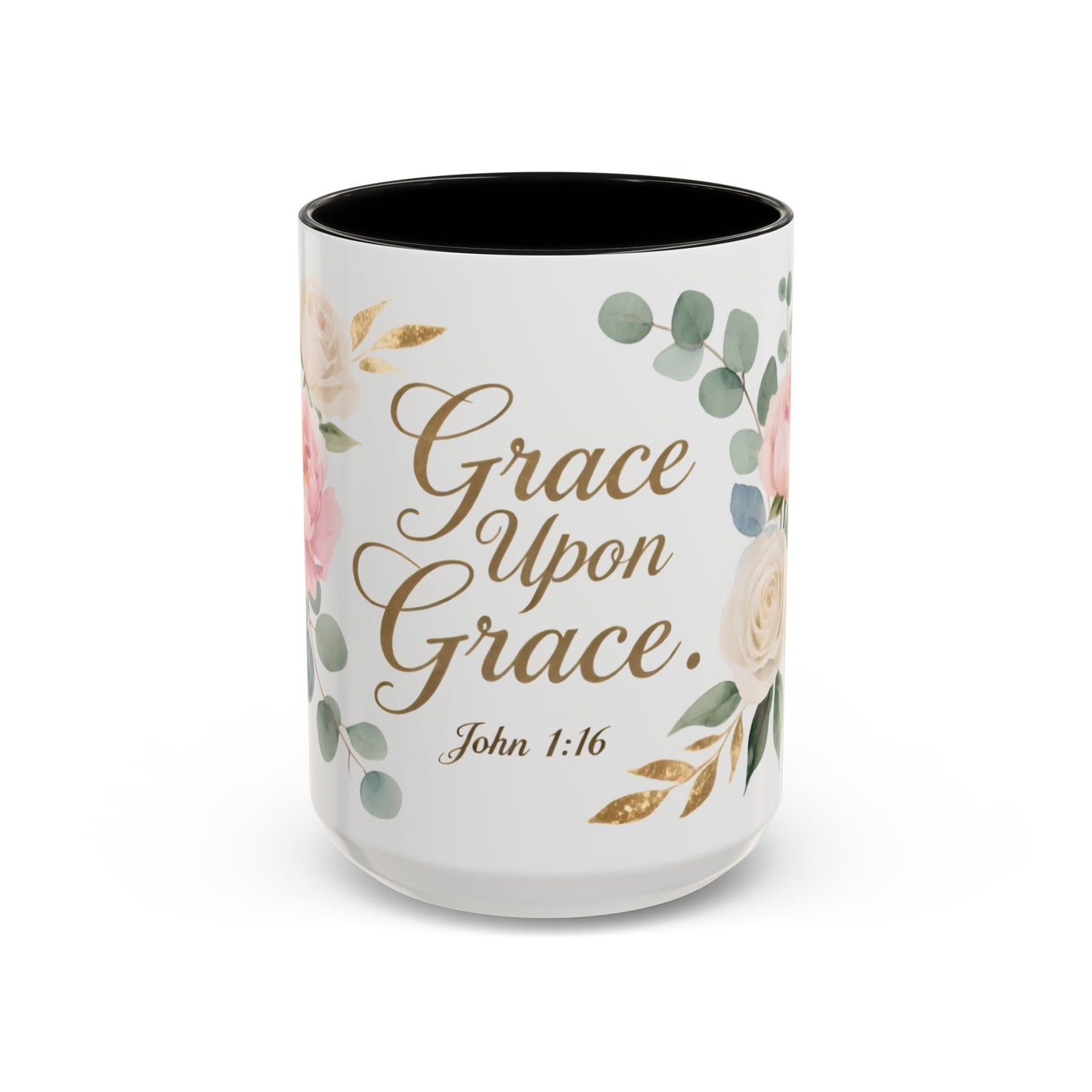 Grace Upon Grace Floral Coffee Mug — John 1:16 Scripture Accent Mug
