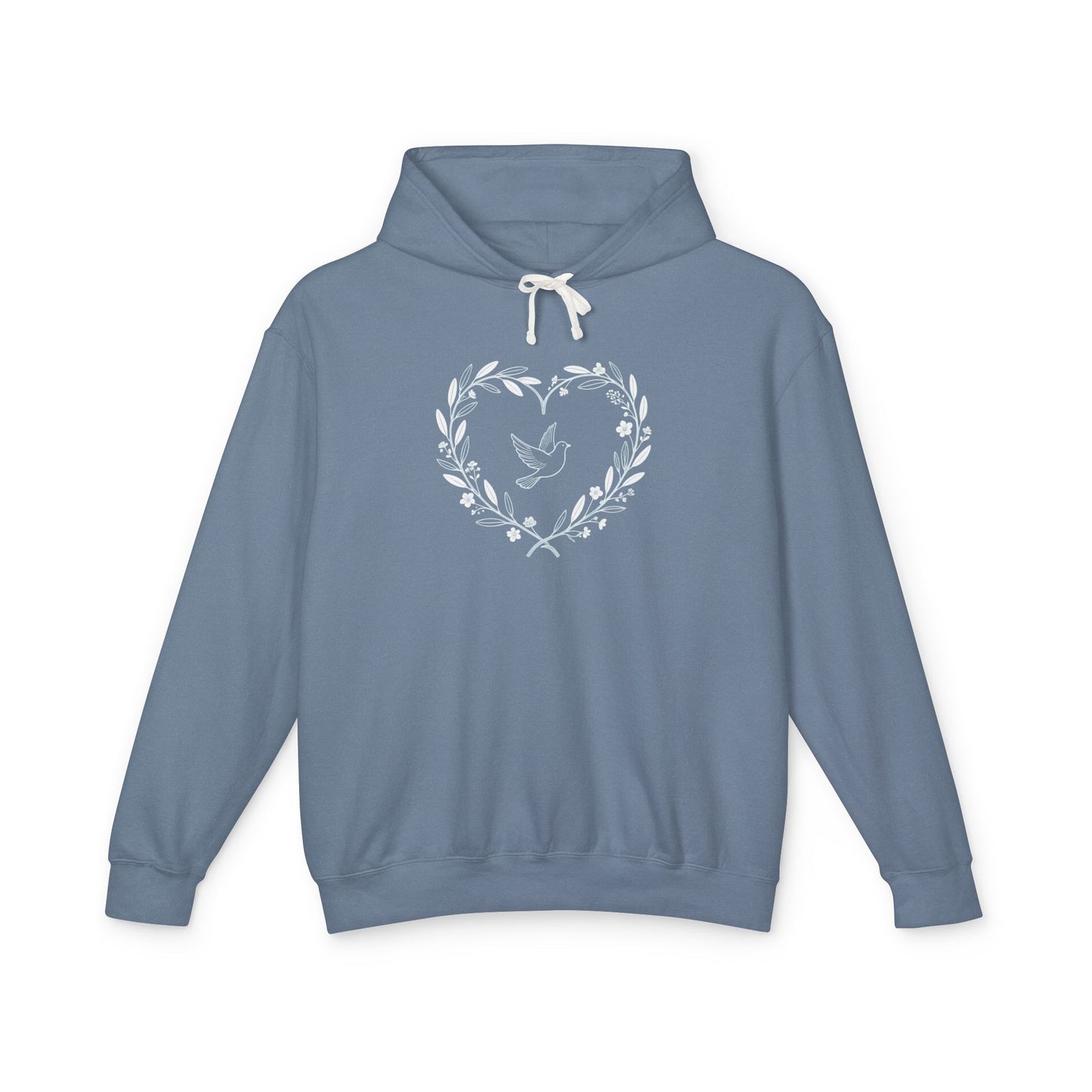 Lightweight Dove-in-Wreath Hoodie — Charcoal Comfort