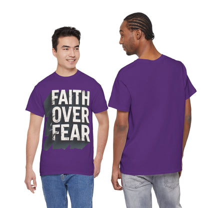 Faith Over Fear Cotton Tee — Distressed Inspirational Graphic