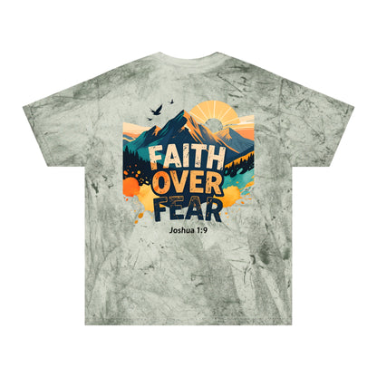 Faith Over Fear Color-Blast T-Shirt — Joshua 1:9 Retro Sunrise