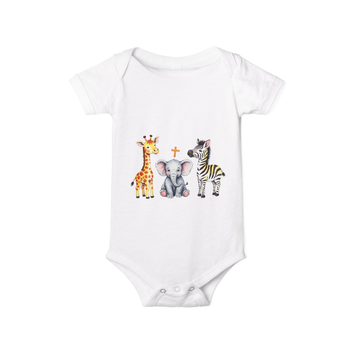 Cute Safari Trio Baby Onesie — Giraffe, Elephant & Zebra Infant Bodysuit