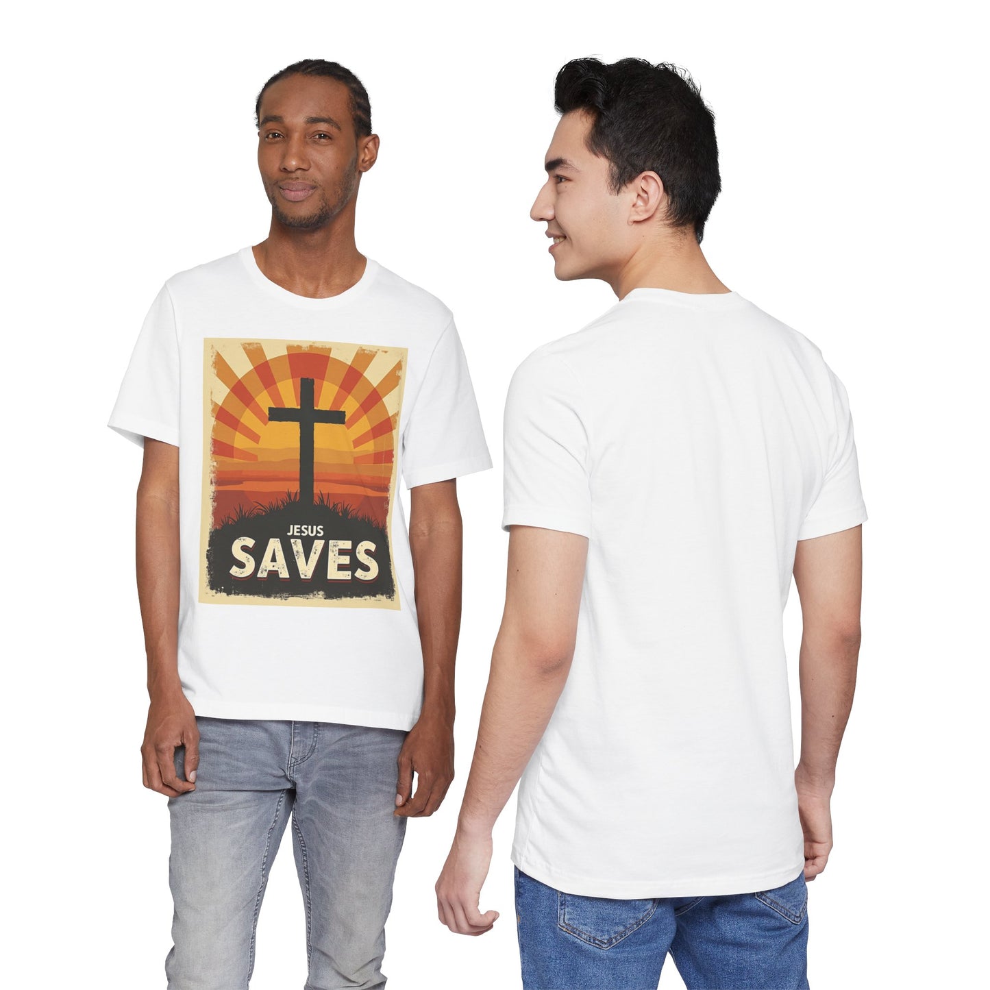 Jesus Saves Cross tee | Christian faith shirt, sunrise graphic | Perfect Gift for Mom and Dad | Friends and Family Shirt