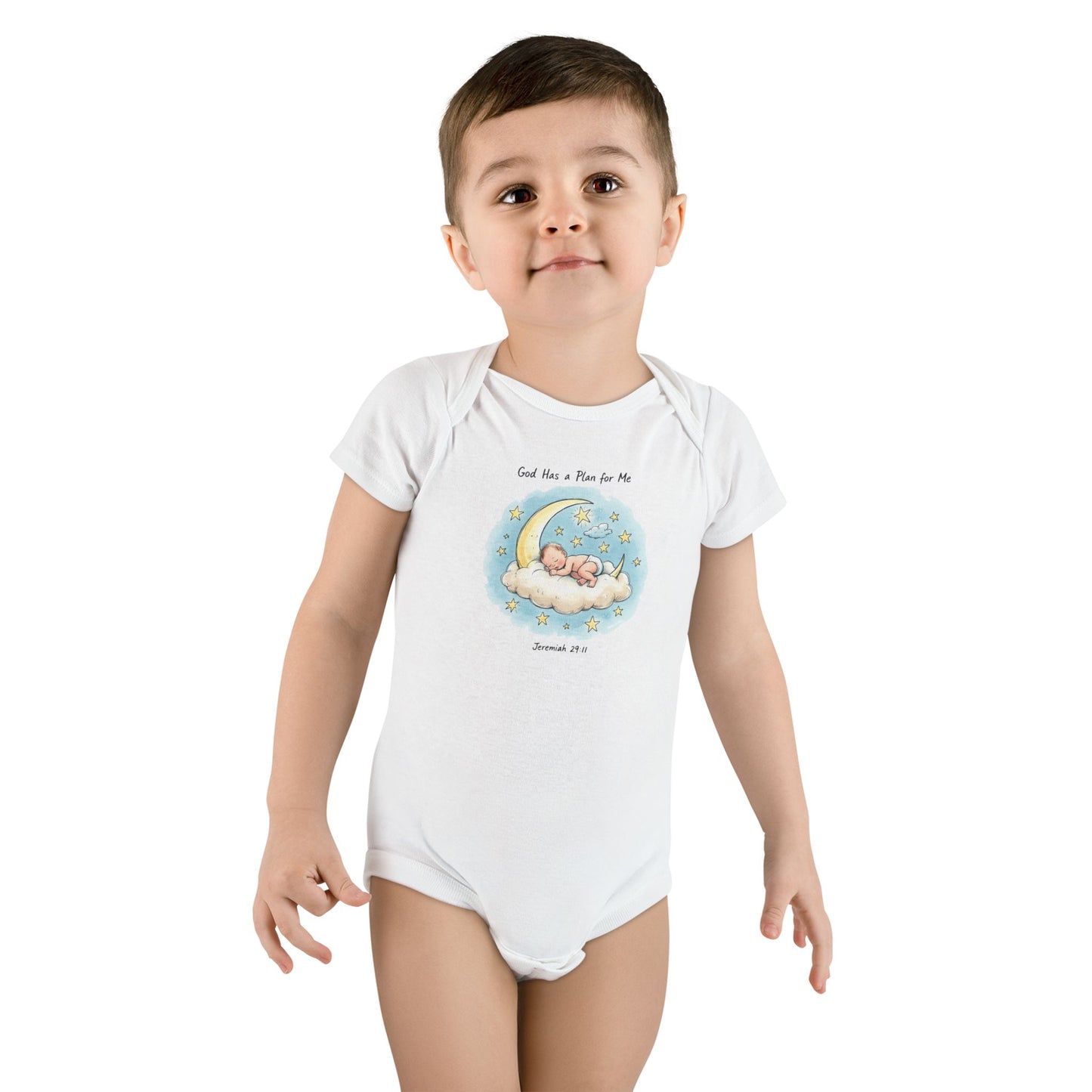 Baby Onesie - 'God Has a Plan for Me' Sleeping Moon Newborn Bodysuit