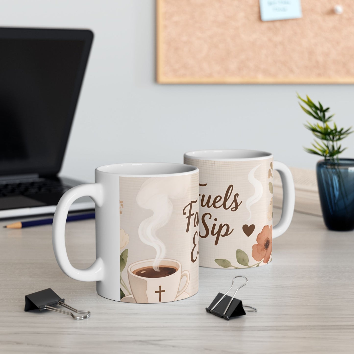 Ceramic Mug with Faith Fuels Every Sip Design | Floral Coffee Mug | Thoughtful Gift for Believers