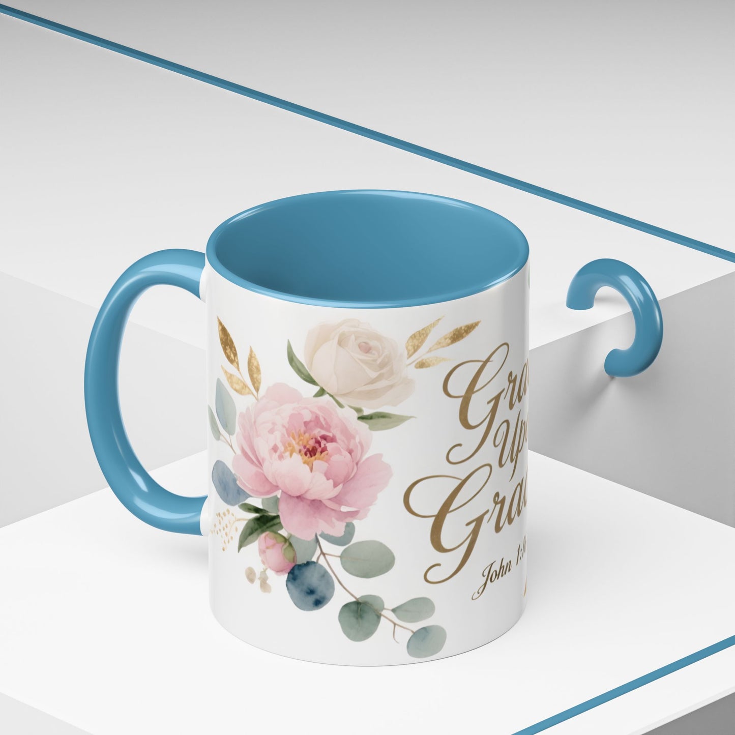 Grace Upon Grace Floral Coffee Mug — John 1:16 Scripture Accent Mug