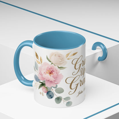 Grace Upon Grace Floral Coffee Mug — John 1:16 Scripture Accent Mug
